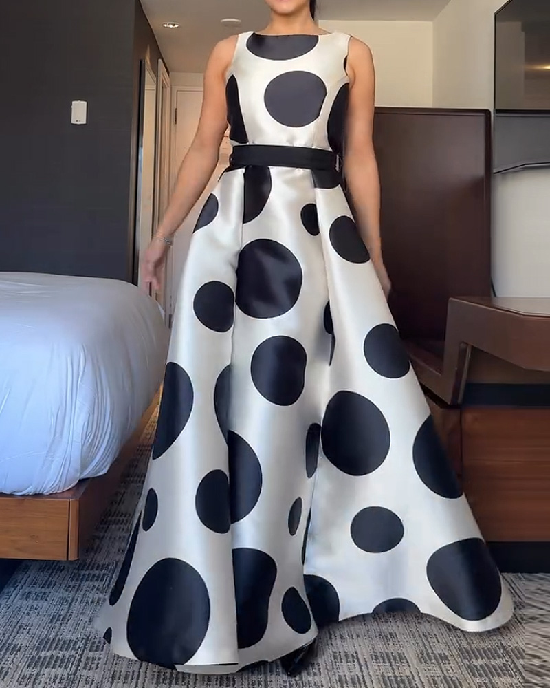 Elegant Polka-Dot Print Dress