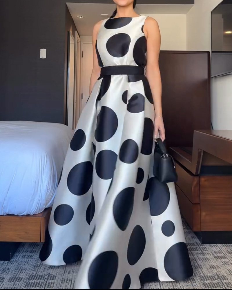 Elegant Polka-Dot Print Dress