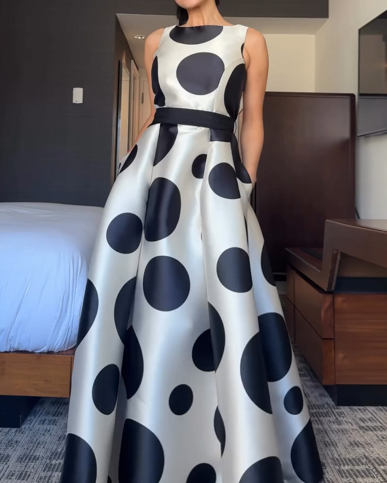 Elegant Polka-Dot Print Dress