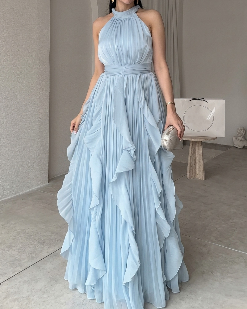 Elegant Multi-Layered Ruffled Solid Color Dress