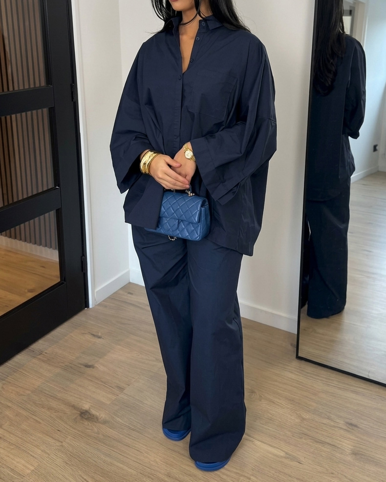 Lapel Casual Solid Color Two-Piece Set