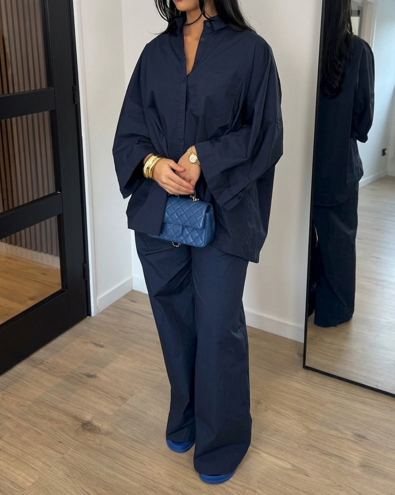 Lapel Casual Solid Color Two-Piece Set