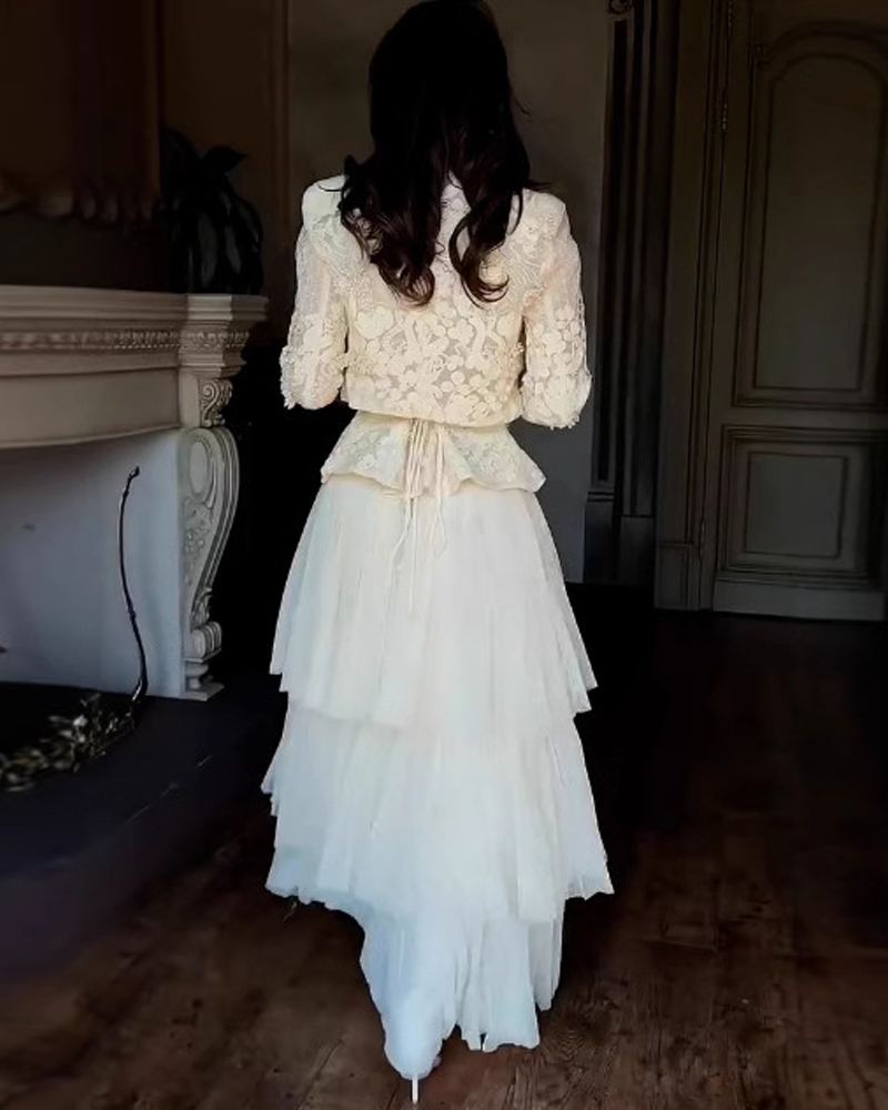 French Retro "Palace Style" Three-Piece Set: Lace Splicing, High-Waist, and Cutout Details