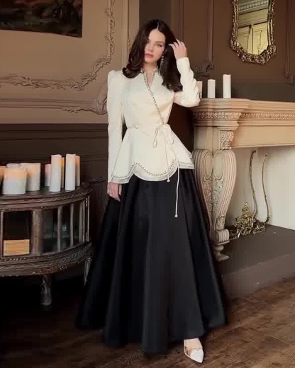 Elegant Two-Piece Maxi Dress Set with Ruffles and Rhinestone Embellishments