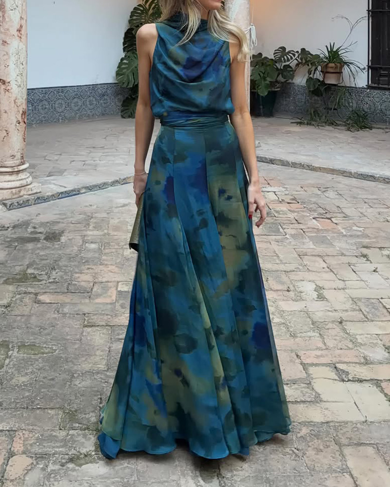 Elegant Sleeveless Printed two-piece