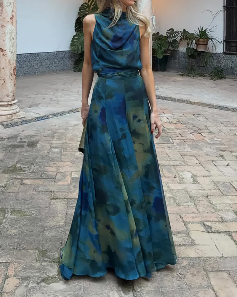 Elegant Sleeveless Printed two-piece