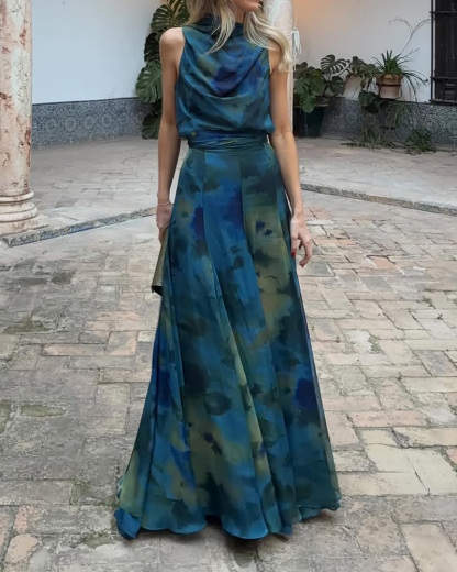 Elegant Sleeveless Printed two-piece