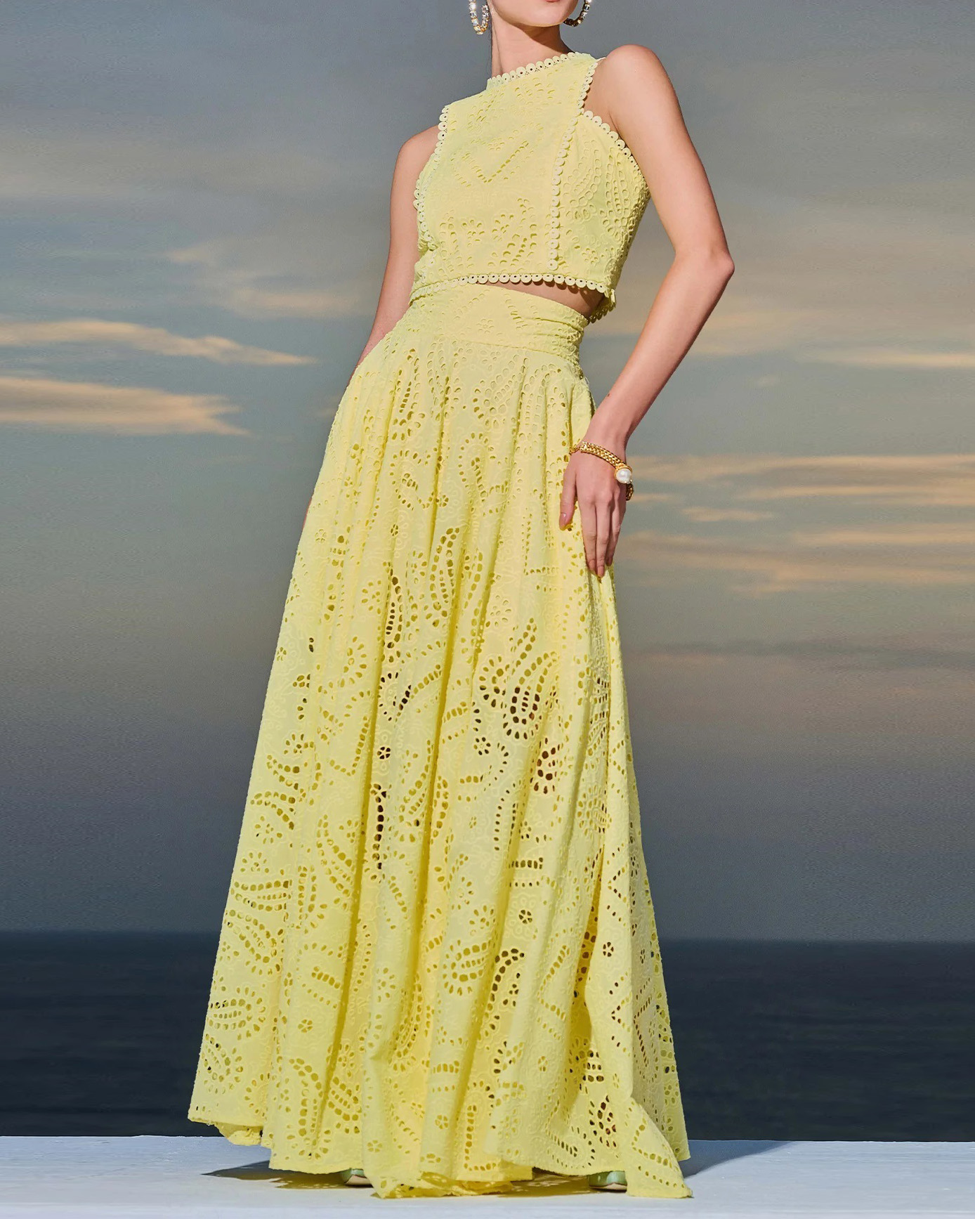 Sleeveless Long Dress Pocket Set, Loose Two-Piece Vacation Set
