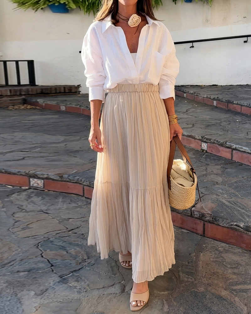 Lapel Casual Shirt & Skirt Two-Piece Set