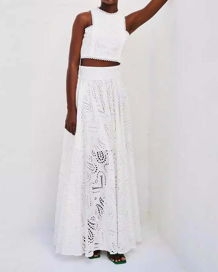 Sleeveless Long Dress Pocket Set, Loose Two-Piece Vacation Set