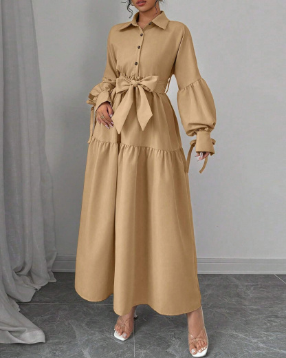 Solid-Color Collared Wrap Dress
