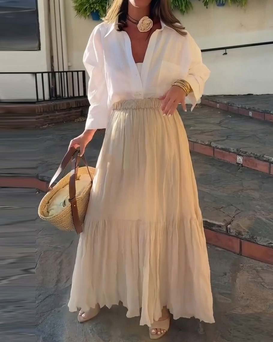 Lapel Casual Shirt & Skirt Two-Piece Set