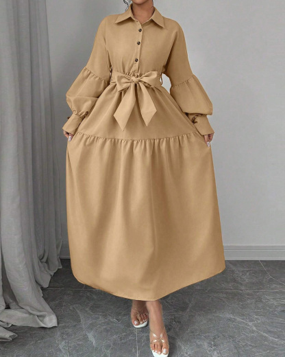 Solid-Color Collared Wrap Dress