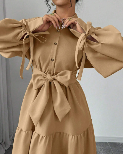 Solid-Color Collared Wrap Dress