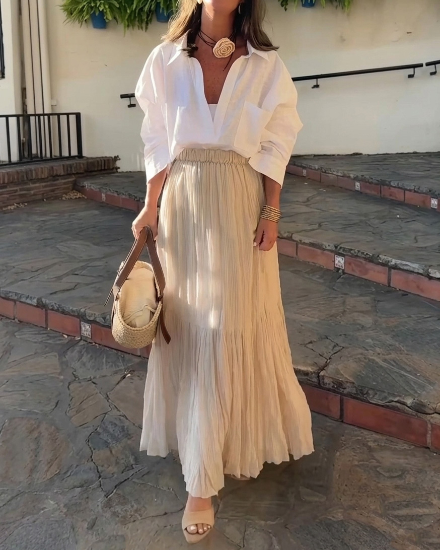 Lapel Casual Shirt & Skirt Two-Piece Set