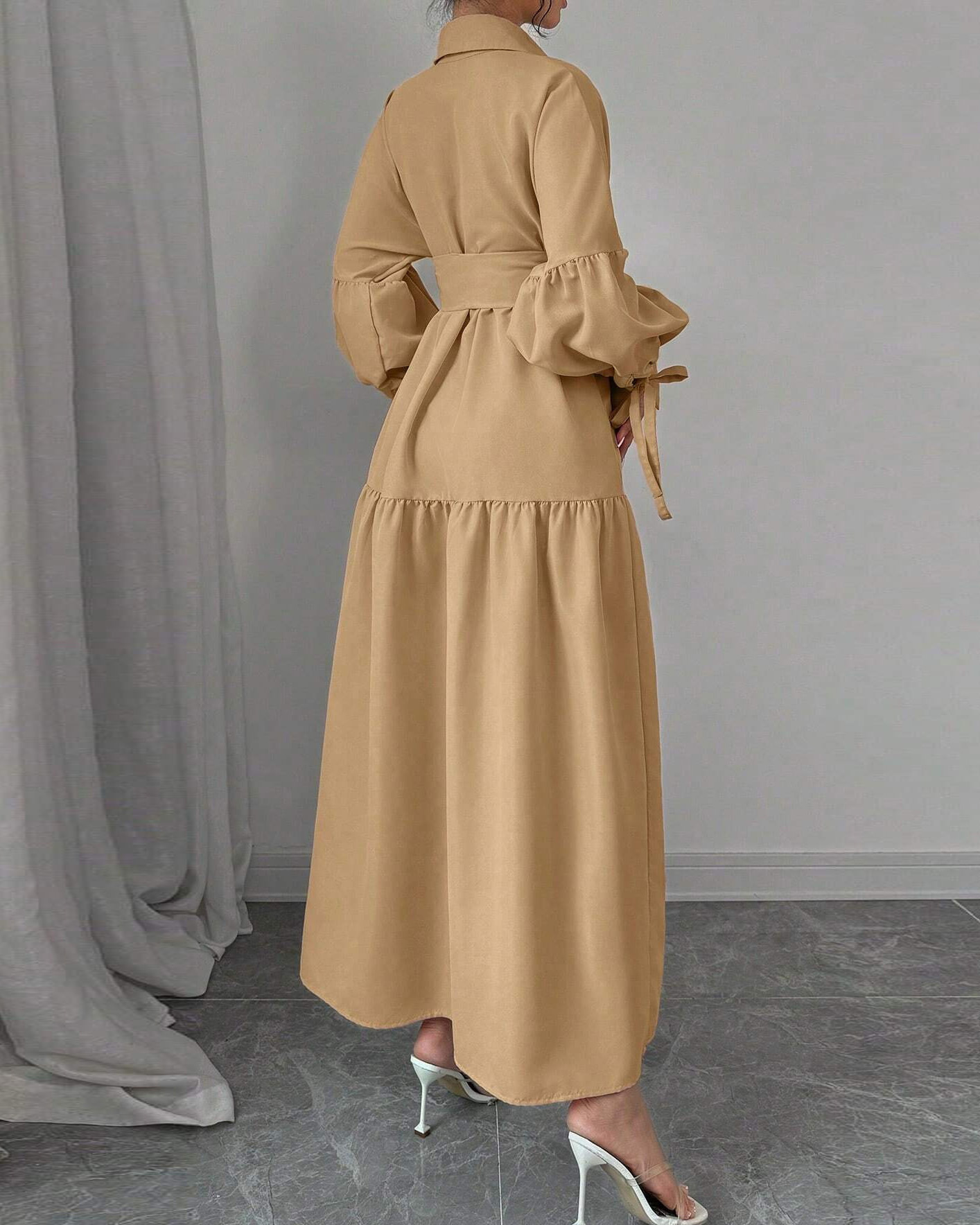 Solid-Color Collared Wrap Dress
