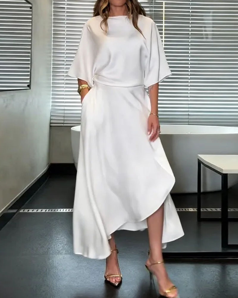 Round neck casual solid color dress