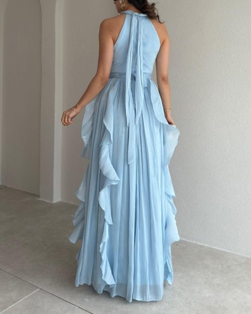 Elegant Multi-Layered Ruffled Solid Color Dress