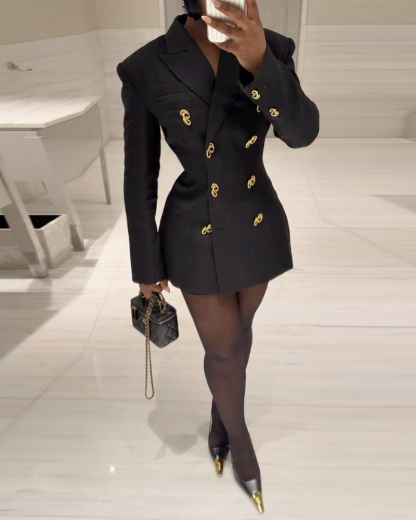 Lapel Solid Color Mini Dress