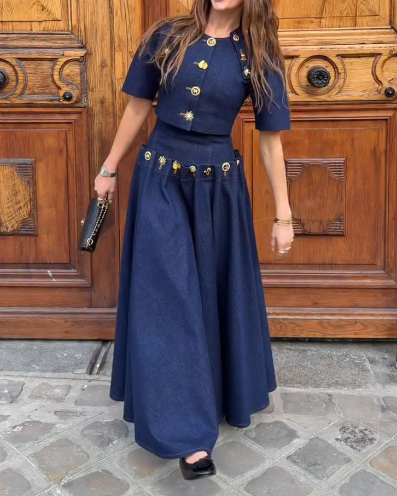 Round Neck Solid Color Two-Piece Set