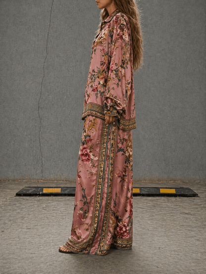 Casual Pink Flowers Print Two-Piece Set