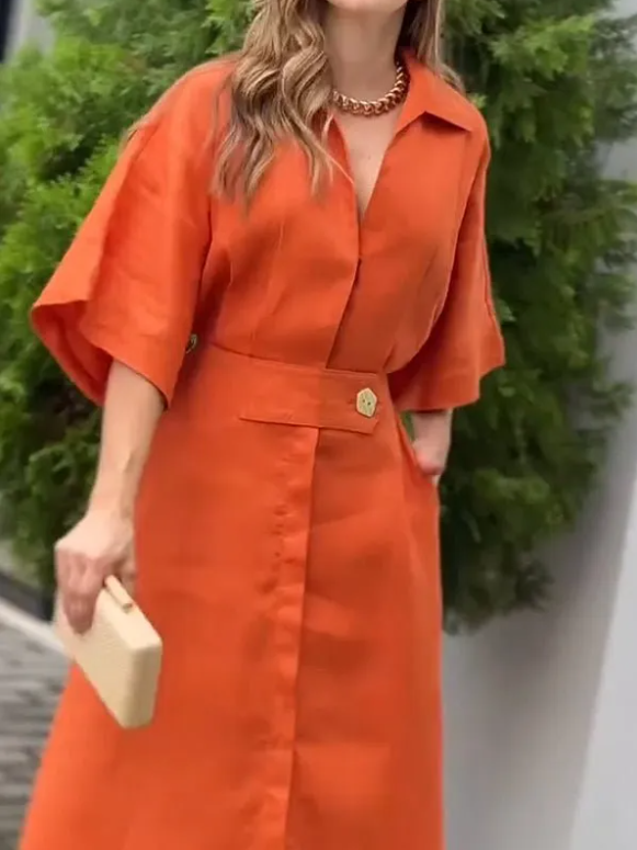 Lapel casual solid color dress