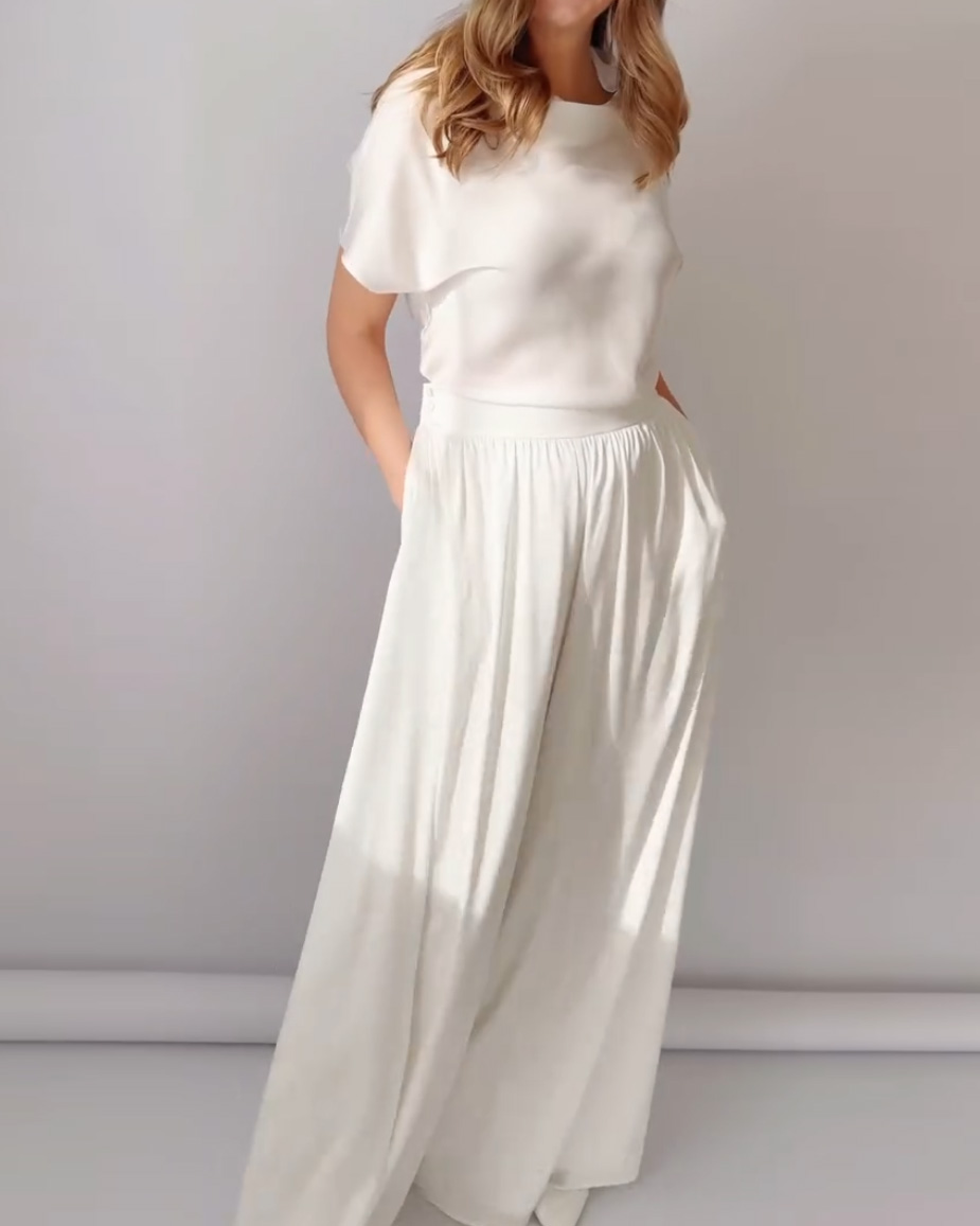 Crew Neck Casual Solid Color Two-Piece Set