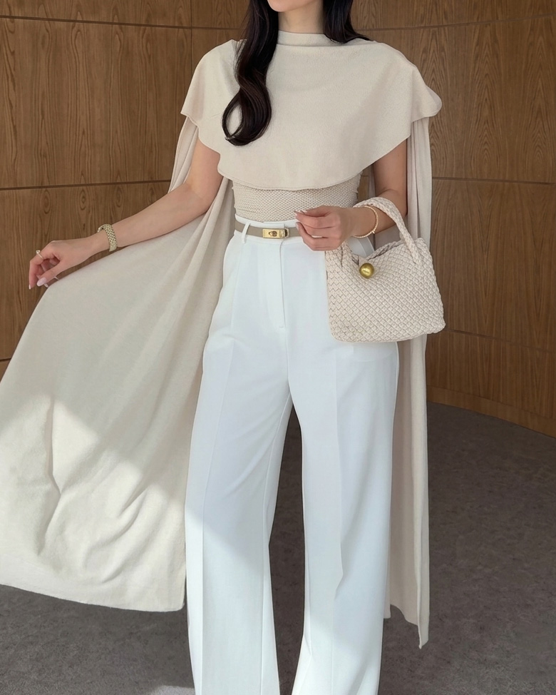 Shawl-Style Solid Color Casual Two-Piece Set