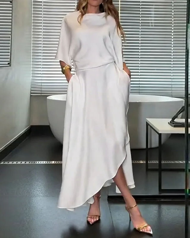 Round neck casual solid color dress