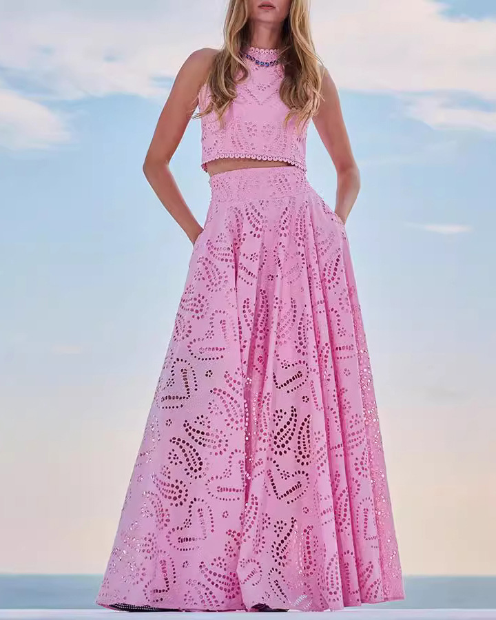 Sleeveless Long Dress Pocket Set, Loose Two-Piece Vacation Set