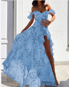 Off-The-Shoulder Chiffon Printed Dress