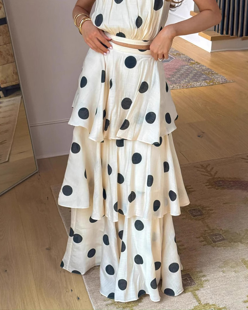 Sleeveless Polka-Dot Two-Piece Set