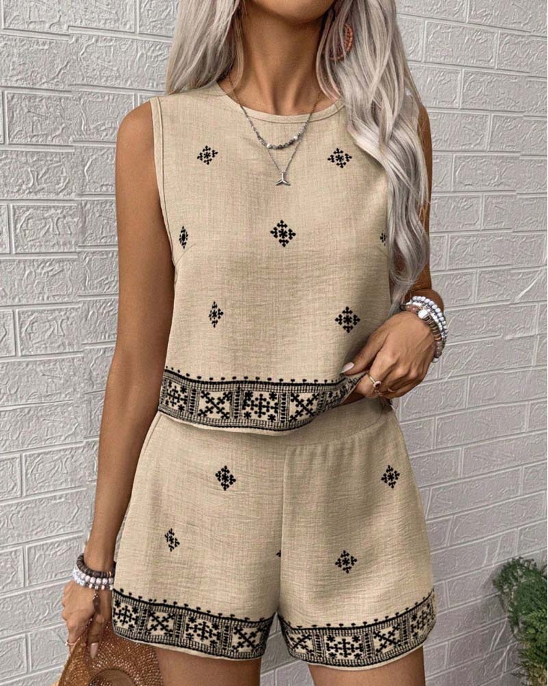 Bohemian Vacation High-Waisted Wide-leg Two-Piece Set