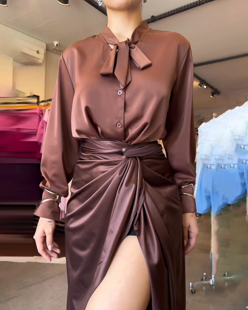 Satin Lapel Casual Tie Two-Piece Set