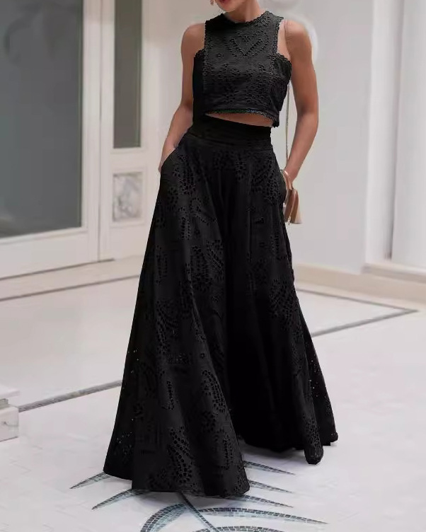 Sleeveless Long Dress Pocket Set, Loose Two-Piece Vacation Set
