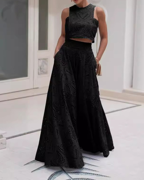 Sleeveless Long Dress Pocket Set, Loose Two-Piece Vacation Set