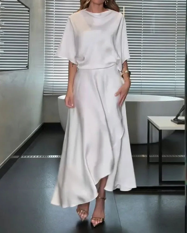 Round neck casual solid color dress