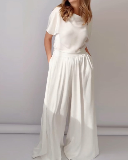 Crew Neck Casual Solid Color Two-Piece Set