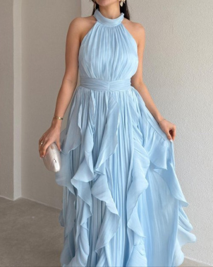 Elegant Multi-Layered Ruffled Solid Color Dress