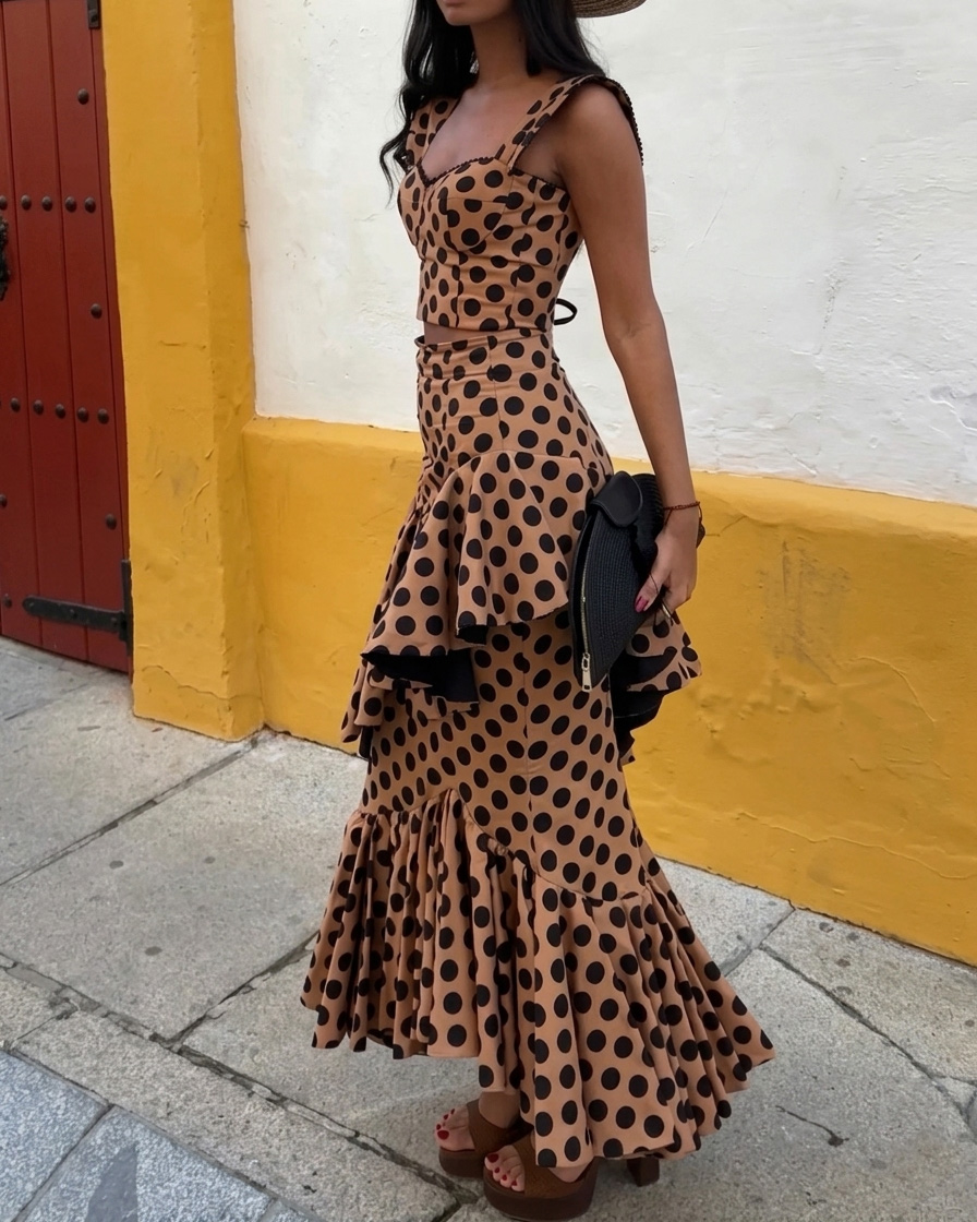 Elegant Polka-Dot Two-Piece Dress Set