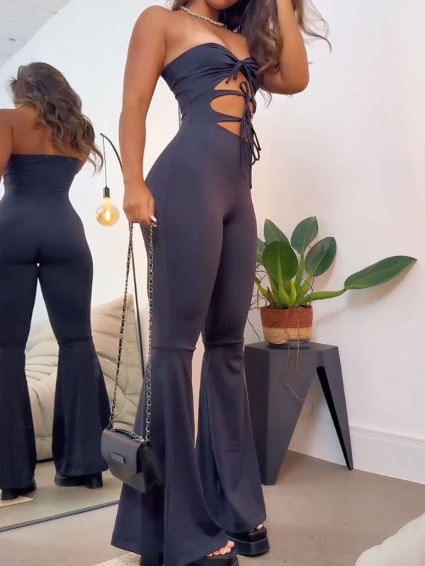 Sleeveless cutout strappy solid color jumpsuit - MismiDaily - jumpsuit