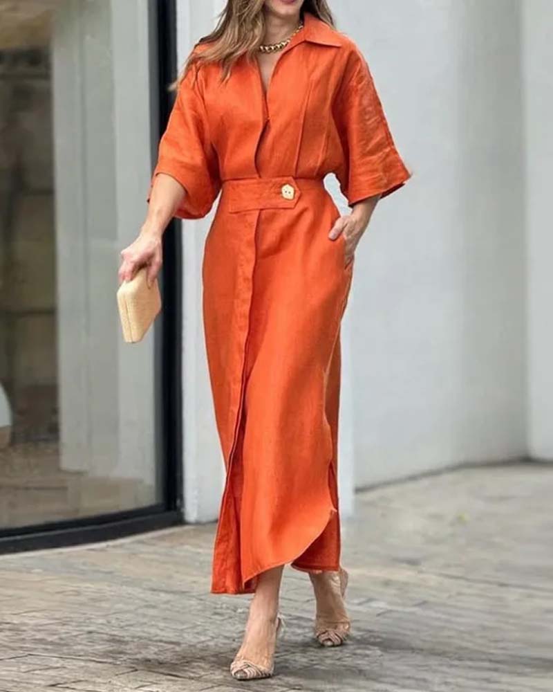 Lapel casual solid color dress