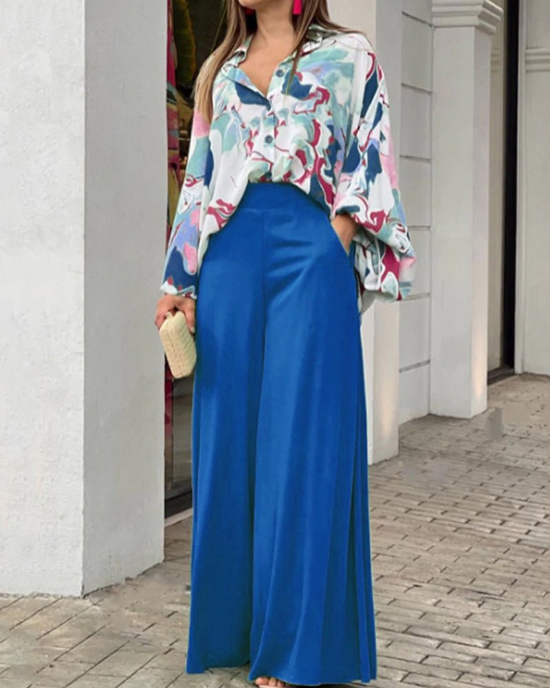 Collared Print Casual Two - Piece Set - MismiDaily - Two - piece