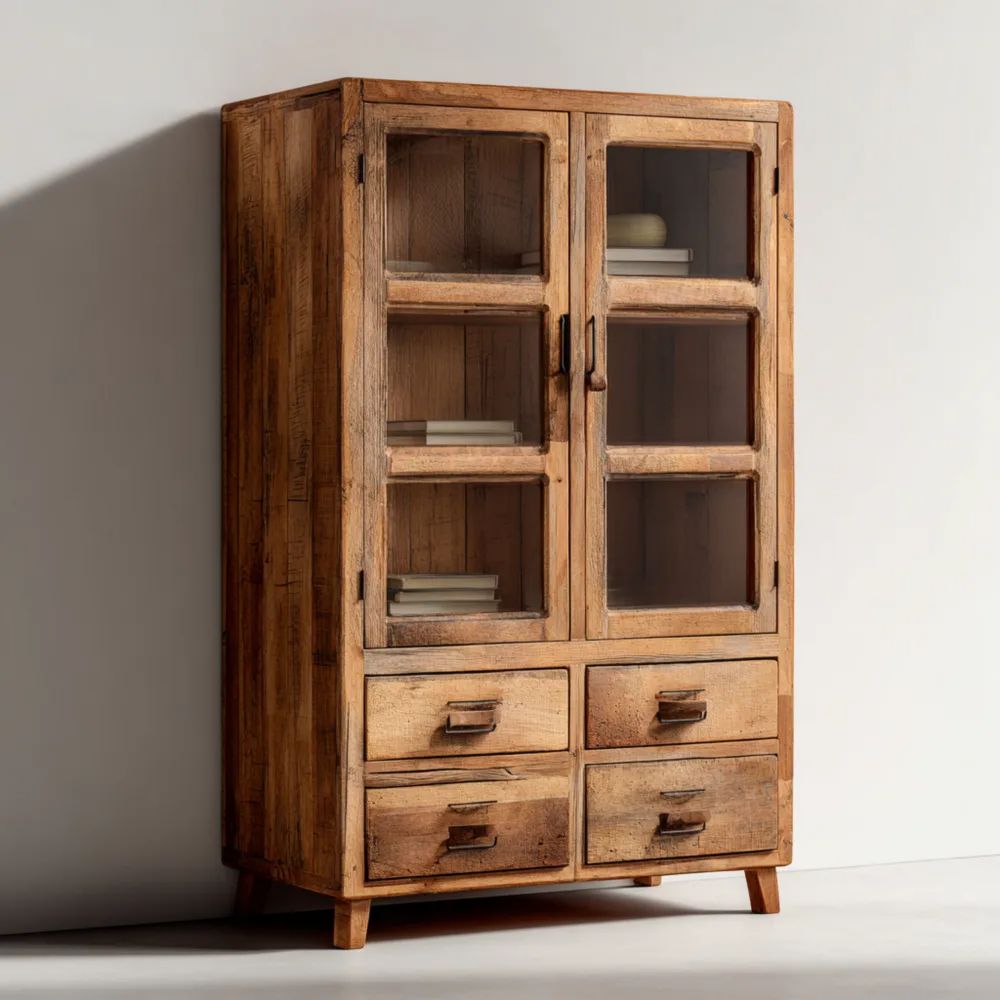 Vitrine aus Massivholz 120x40x180 cm – Vintage-Stil