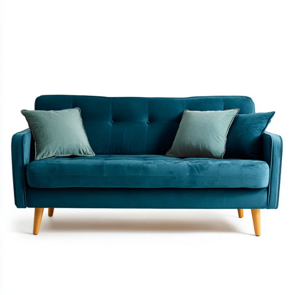 2-Sitzer-Sofa Samt 150x85x75 cm – Blau – Skandinavisches Design