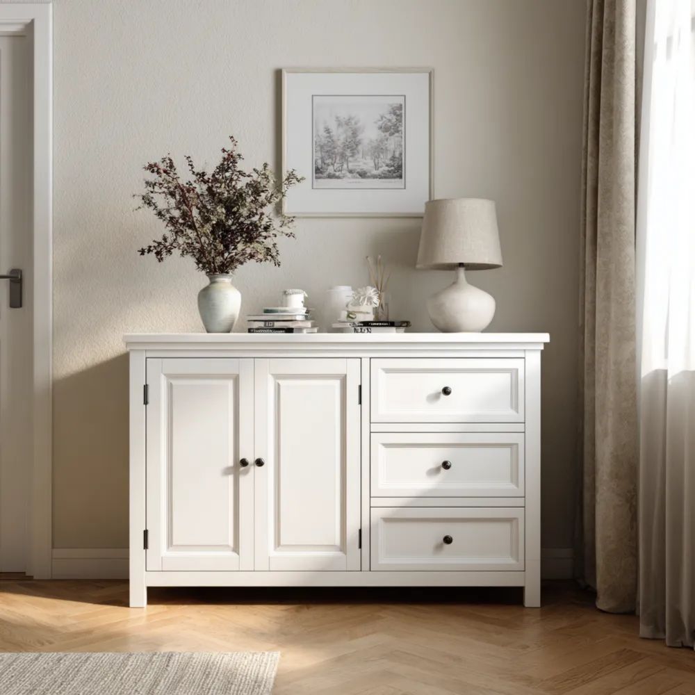 Holz-Aufbewahrungsschrank Weiß 110x35x80 cm - Klassisches Design