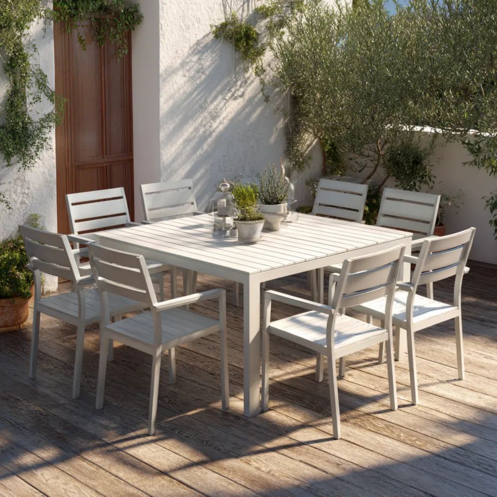 Garten-Essgruppe Aluminium Weiß 200x100x75 cm 8 Personen – Moderner Stil