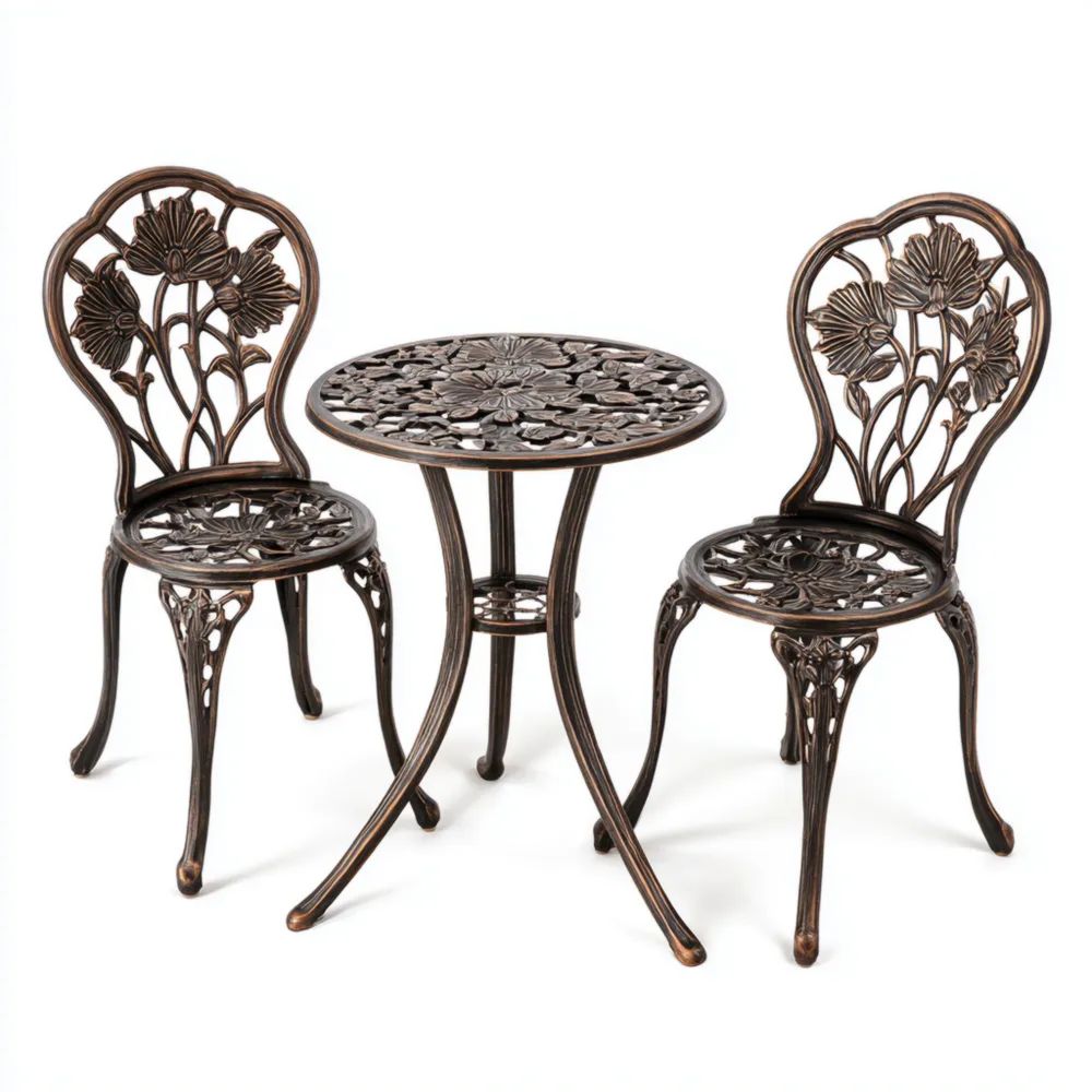 Garten-Essgruppe Aluminium Blumenmuster 60x60x70 cm - Bronze - Klassisches Design