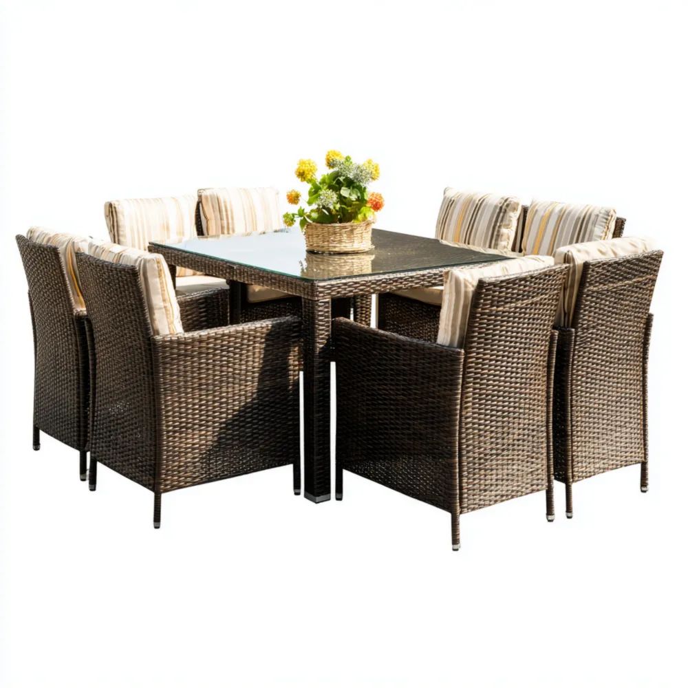 Garten-Essgruppe Polyrattan 8 Personen 200x100x75 cm – Braun – Platzsparendes Design