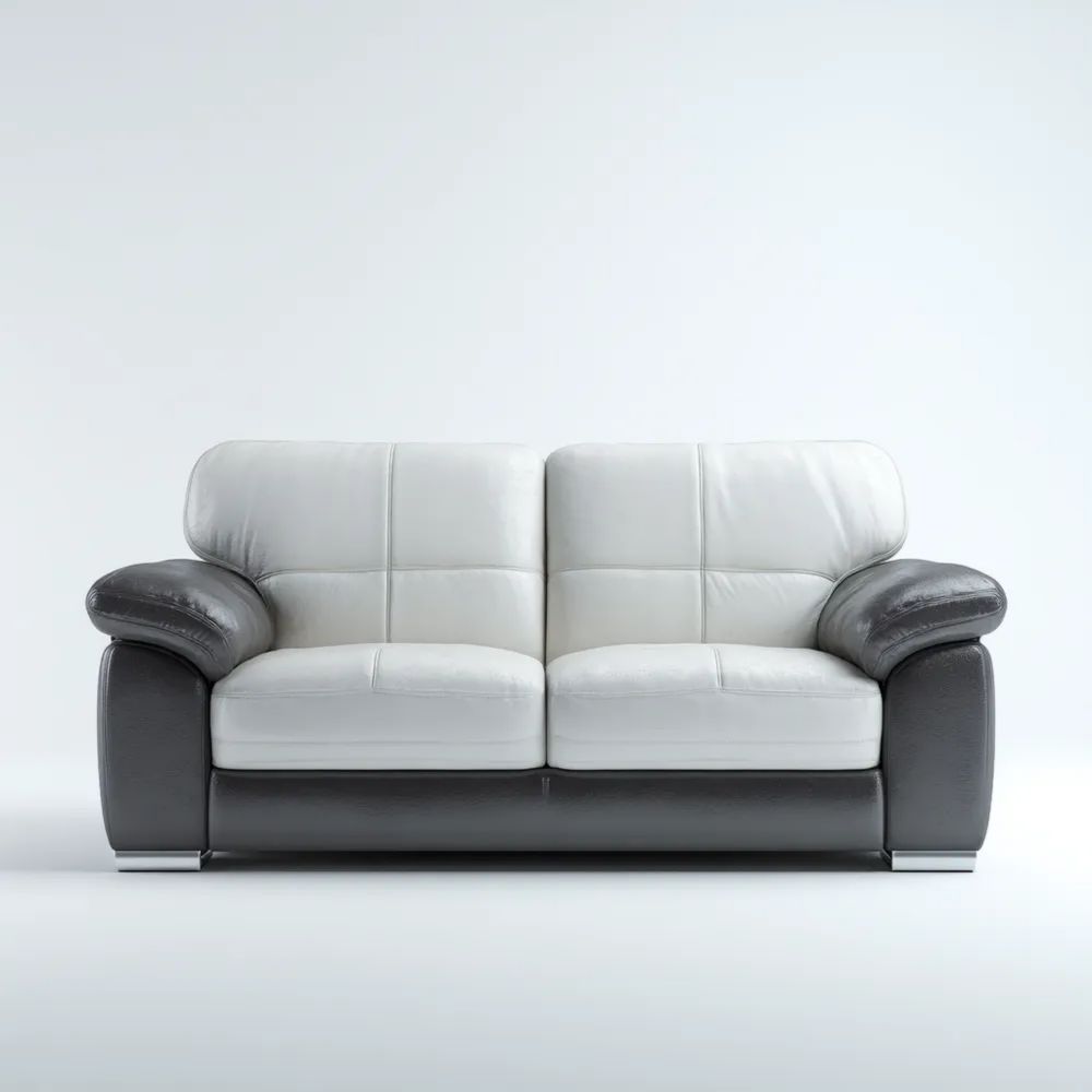 2-Sitzer Ledersofa 150x85x90 cm – Weiß/Schwarz – Modernes Design